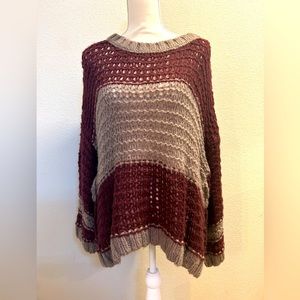 Free People Sweater - Burgundy and Grey Alpaca Sweater - Size M - Pullover
